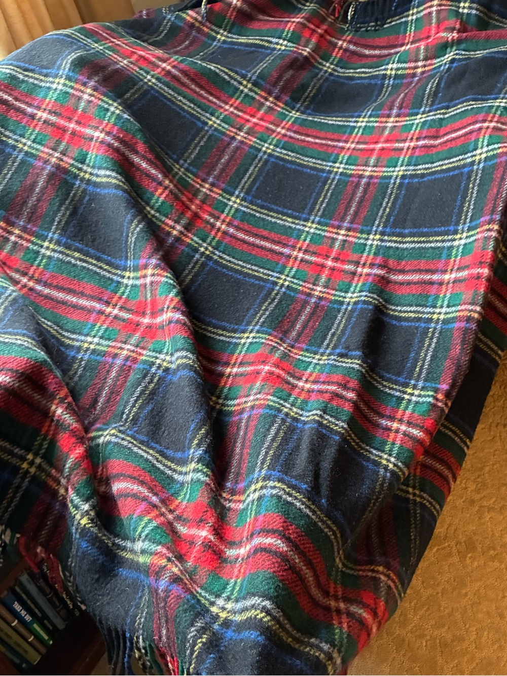 Wool Throw Blanket in a Black Stewart Plaid - Picture 3 of 9